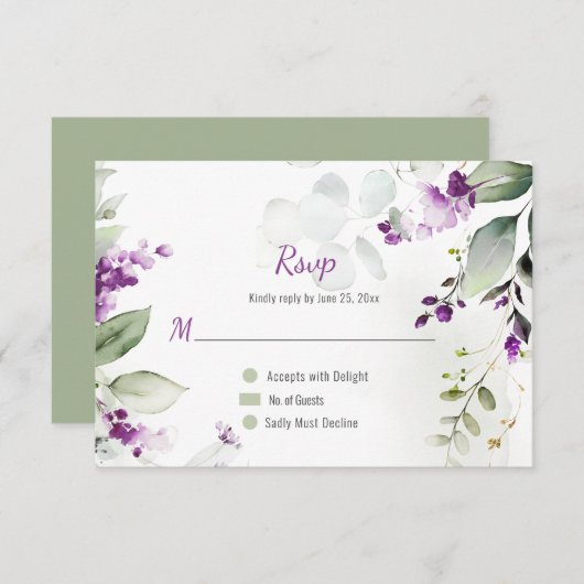 Invitation Mariage Lavender Stems and Greenery (Devant / Derrière)