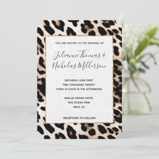 Invitation Mariage Léopard à crème noire Peach (Debout devant)