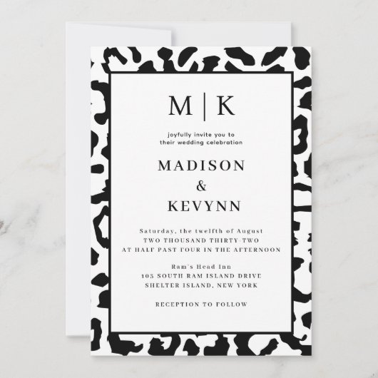 Invitation Mariage Léopard Noir Et Blanc (Devant)