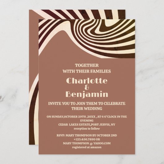 Invitation Mariage les années 70 rétro (Devant / Derrière)