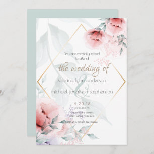 Invitation Mariage   Les pivoines de Coral et Lilac Aquarelle