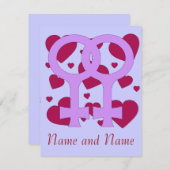 Invitation Mariage Lesbien Coeurs (Devant / Derrière)