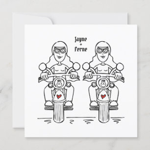 Invitation Mariage lesbienne de moto de deux mariées sur mesu