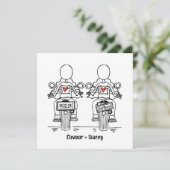 Invitation Mariage lesbienne de moto de deux mariées sur mesu (Debout devant)