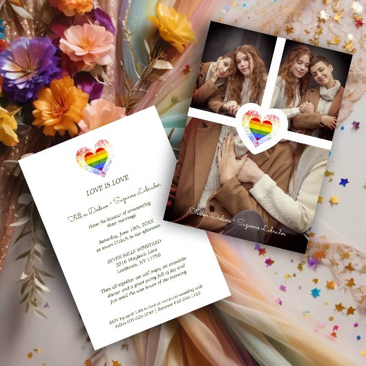 Invitation Mariage Lesbienne Gay Coeur Arc-en-ciel de Fierté 