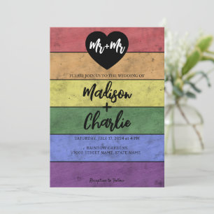 Invitation Mariage LGBT drapeau fierté coeur Vintage M et M.