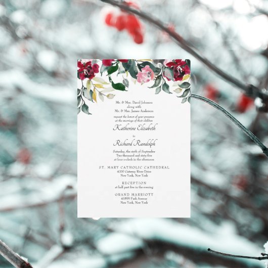 Invitation Mariage Lieu 2 Hiver Rose Rouge Formel