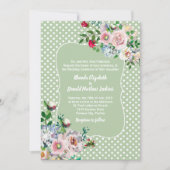 Invitation Mariage Light Sage avec Points Blancs et Fleurs (Devant)