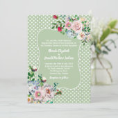 Invitation Mariage Light Sage avec Points Blancs et Fleurs (Debout devant)