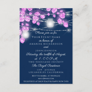 Invitation Mariage Lights Jars Parties scintillant bleu rose 