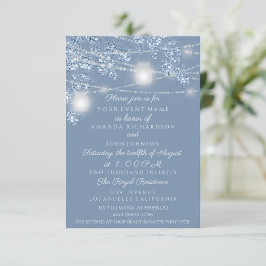 Invitation Mariage Lights Jars Parties scintillant rustique D (Debout devant)