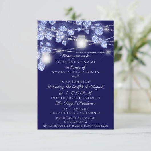Invitation Mariage Lights Jars Russe Parties scintillant Bleu (Debout devant)