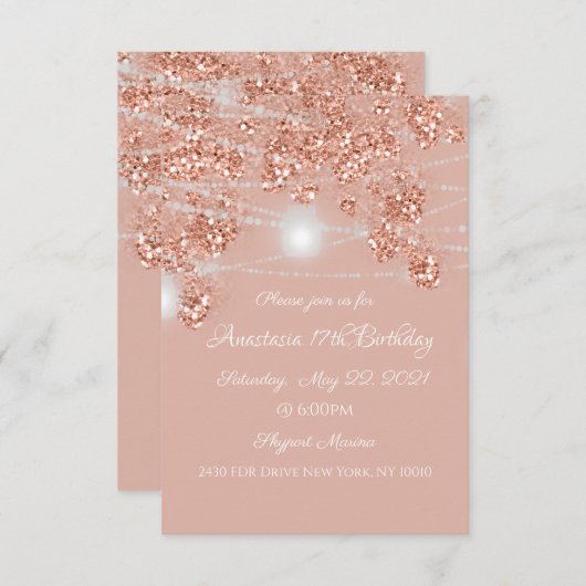 Invitation Mariage Lights Jars Rustic Rose Gold Blush Invitat (Devant / Derrière)