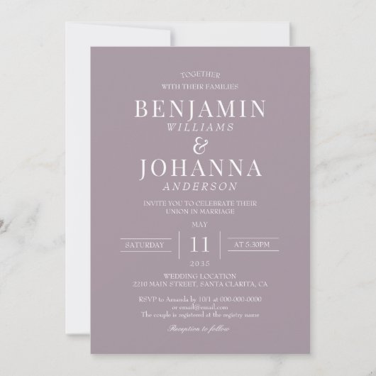 Invitation Mariage Lilac français classique et élégant (Devant)