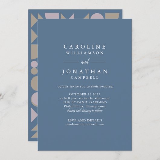 Invitation Mariage Lilac moderne et design géométrique bleu T (Devant / Derrière)