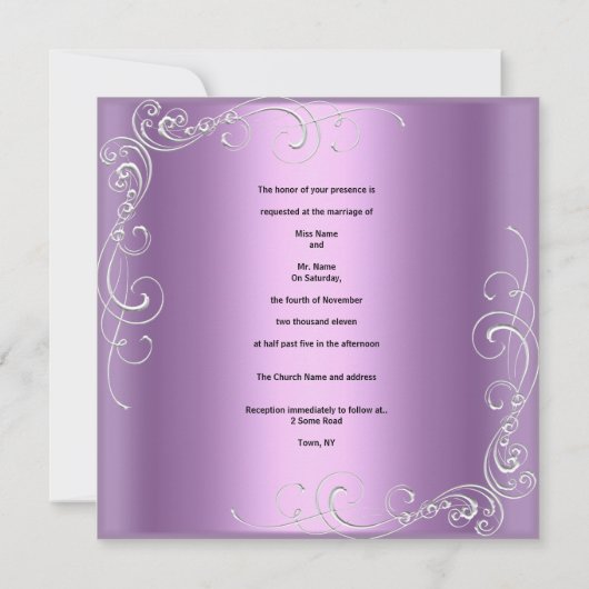 Invitation Mariage Lilac Purple Rose Argent Orné Élégant (Dos)
