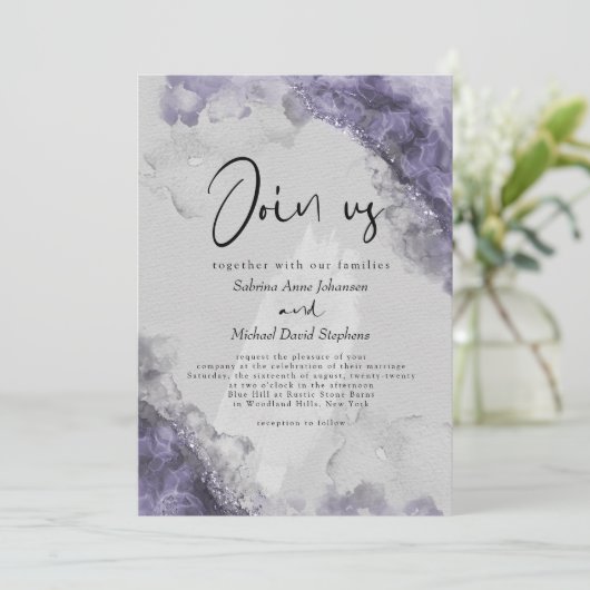 Invitation MARIAGE | Lilac Wisteria Encre Abstraite d'alcool (Debout devant)