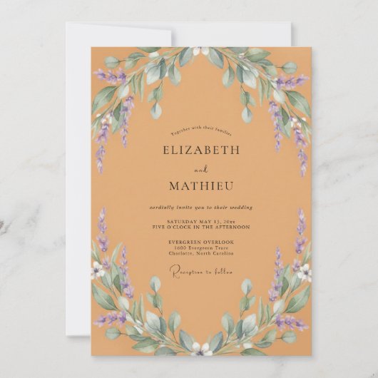 Invitation Mariage lilas chèvrefeuille ocre (Devant)
