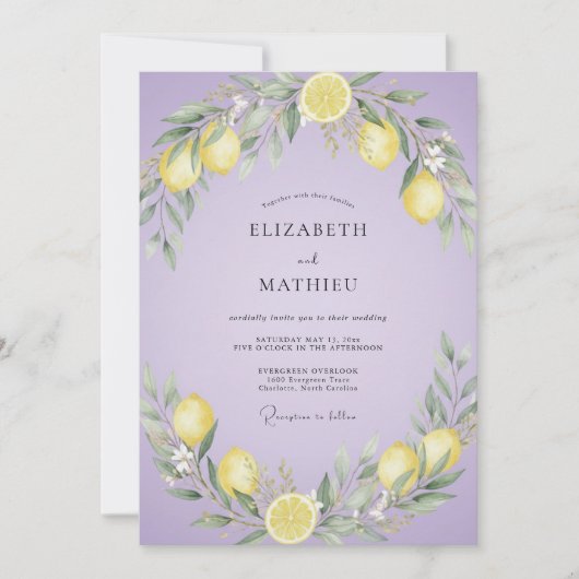 Invitation Mariage Lilas Citron Eucalyptus Muté (Devant)