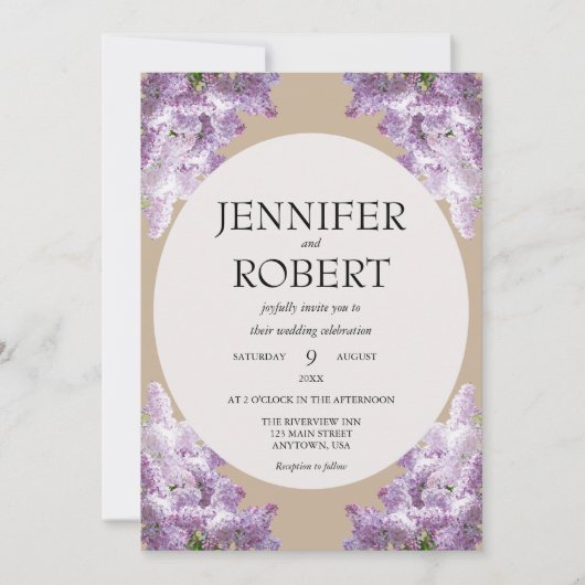 Invitation Mariage lilas et beige (Devant)