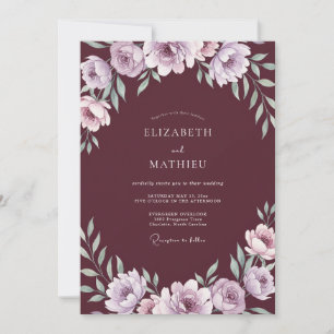 Invitation Mariage Lilas Feuillage Eucalyptus Vin