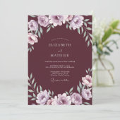 Invitation Mariage Lilas Feuillage Eucalyptus Vin (Debout devant)