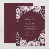 Invitation Mariage Lilas Feuillage Eucalyptus Vin (Devant / Derrière)