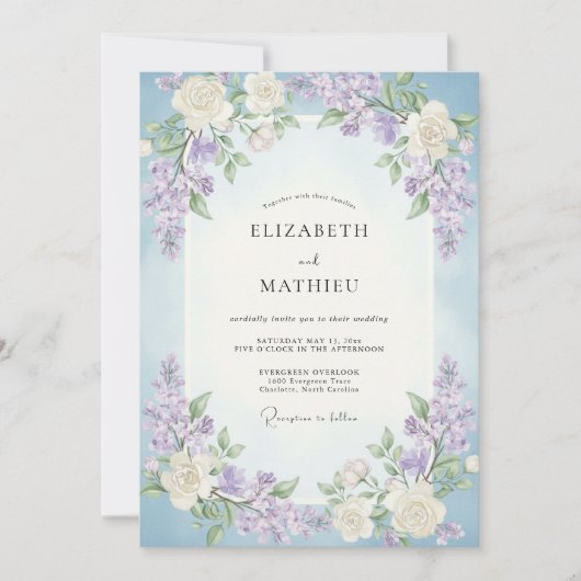 Invitation Mariage Lilas Glycine Pervenche (Devant)