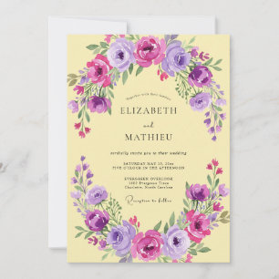 Invitation Mariage Lilas Jaune Ranunculus Eucalyptus Atténué
