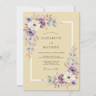 Invitation Mariage Lilas Jaune Ranunculus Eucalyptus Doux