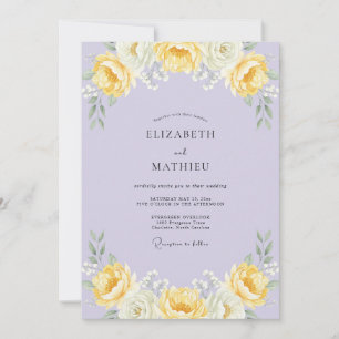 Invitation Mariage Lilas Jaune Ranunculus Eucalyptus Poussiér