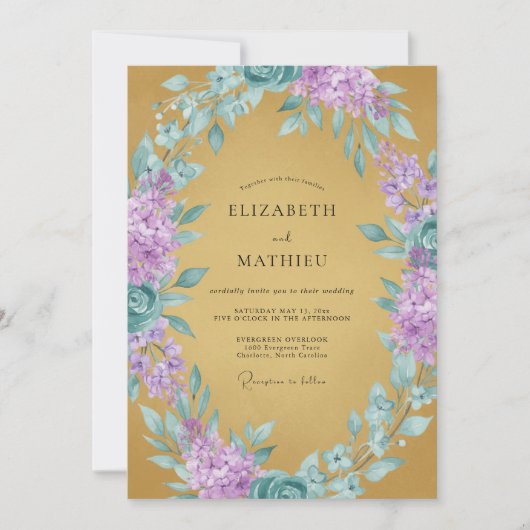 Invitation Mariage Lilas Luxuriant Or (Devant)