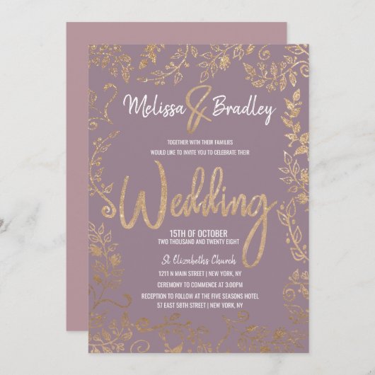 Invitation Mariage lilas mauve d'Ombre de parties (Devant / Derrière)