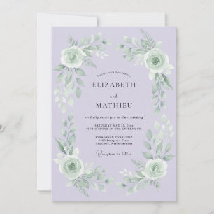 Invitation Mariage Lilas Menthe Feuillage Eucalyptus Poussiér