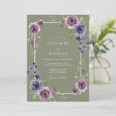 Invitation Mariage Lilas Olive Ranunculus Eucalyptus (Debout devant)