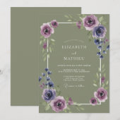Invitation Mariage Lilas Olive Ranunculus Eucalyptus (Devant / Derrière)