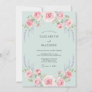 Invitation Mariage Lilas Pâle Rose Menthe