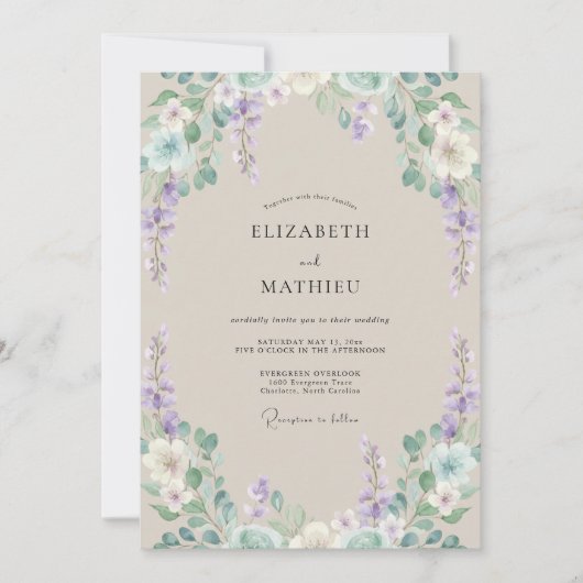 Invitation Mariage Lilas Pervenche Wisteria (Devant)