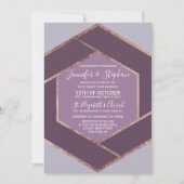 Invitation Mariage lilas violet d'hexagone d'or de rose de (Devant)
