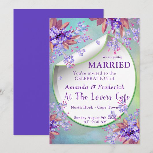Invitation Mariage Lilas Violet Myosotis (Devant / Derrière)
