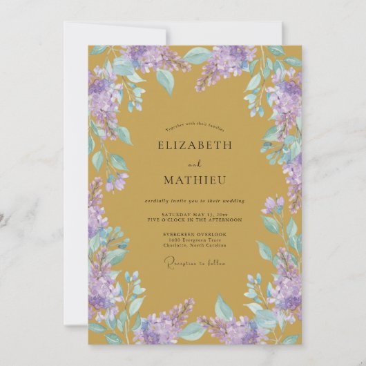 Invitation Mariage Lilas Wisteria Doré (Devant)