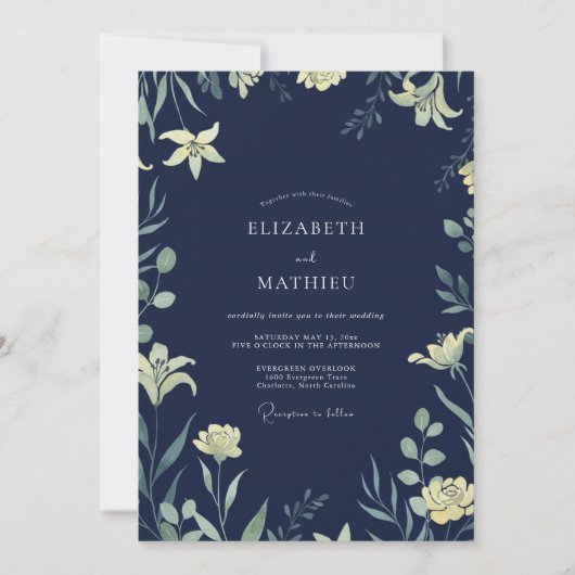 Invitation Mariage Lily Indigo de Minuit (Devant)