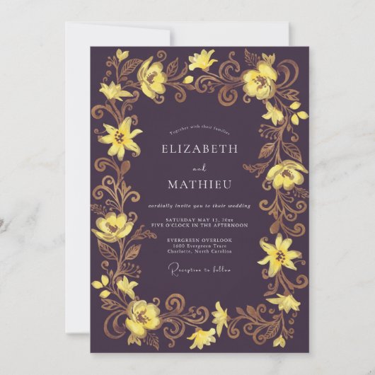 Invitation Mariage Lily Jaune Prune (Devant)