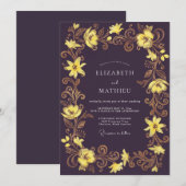 Invitation Mariage Lily Jaune Prune (Devant / Derrière)