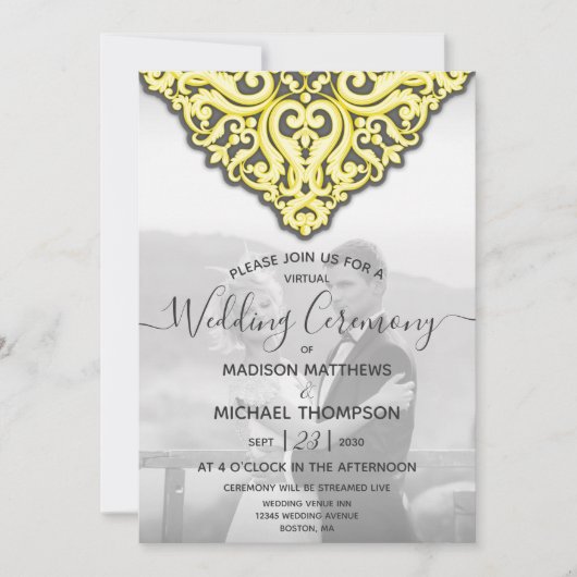Invitation Mariage Live Mariage virtuel gris jaune (Devant)