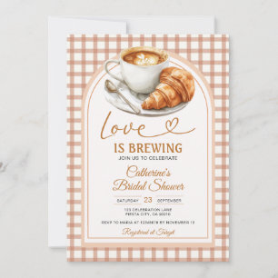 Invitation Mariage Love Is Brewing Baby Shower Gingham Brun