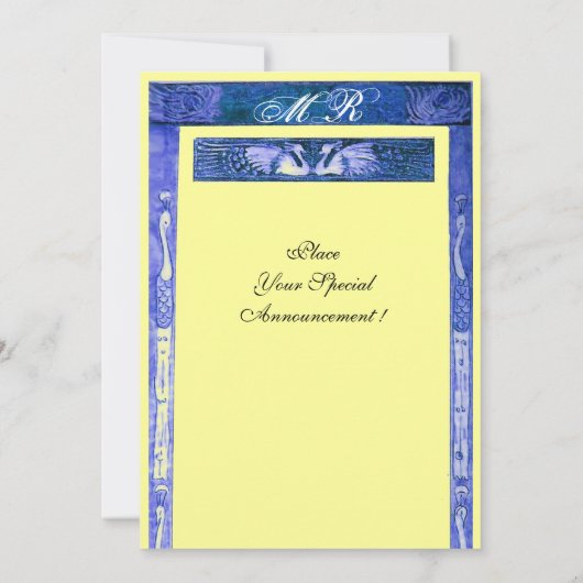 Invitation MARIAGE LOVE PEACOCK MONOGRAM, bleu blanc jaune (Dos)