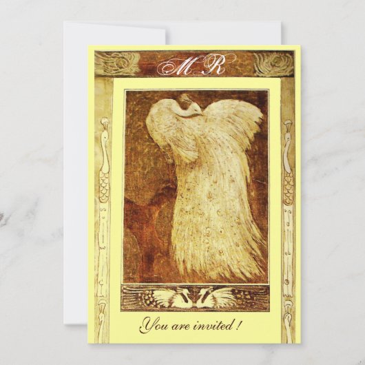 Invitation MARIAGE LOVE PEACOCK MONOGRAM, jaune brun (Devant)