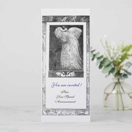 Invitation MARIAGE LOVE PEACOCK MONOGRAM, noir blanc (Debout devant)