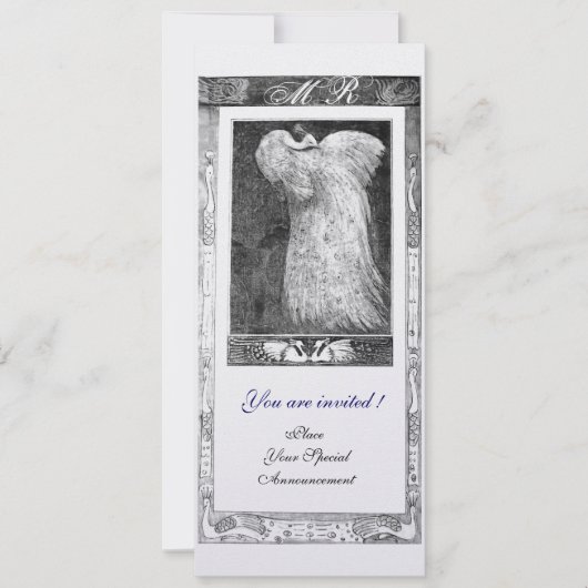 Invitation MARIAGE LOVE PEACOCK MONOGRAM, noir blanc (Devant)